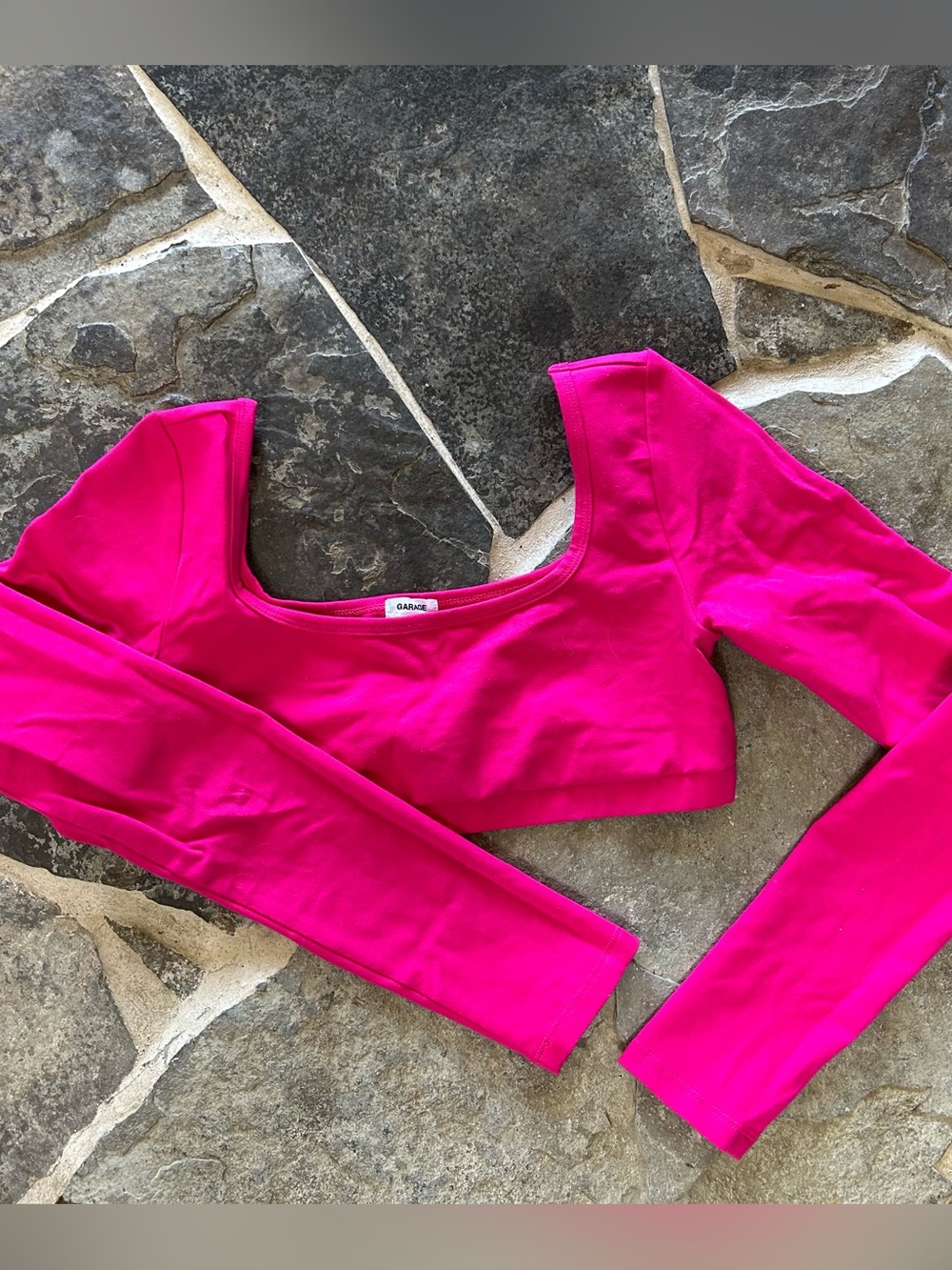 Garage Hot Pink Square Neck Long Sleeve Crop Top